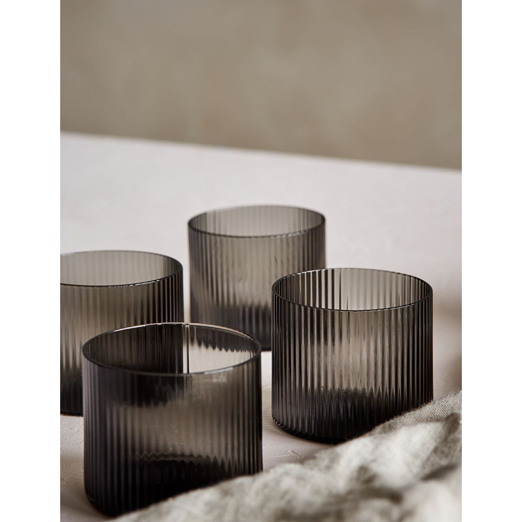 Ferm Living Ripple Low Glasses (set of 4) Smoked Grey Grå