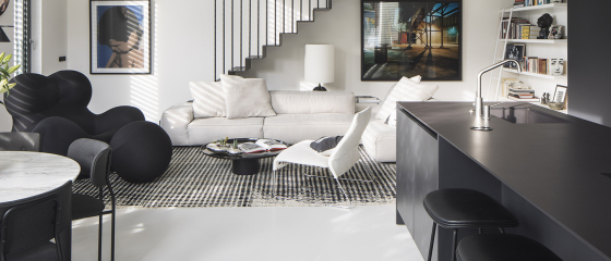 Black and white apartment in Karlín