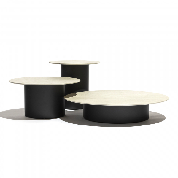 Branta nízké stoly, keramika Ø100 antracitová - vzhled kámen bílá