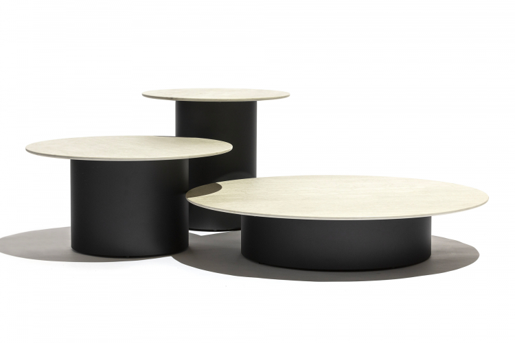 Branta nízké stoly keramika Ø55 perleťová - vzhled kámen hedvábně šedá